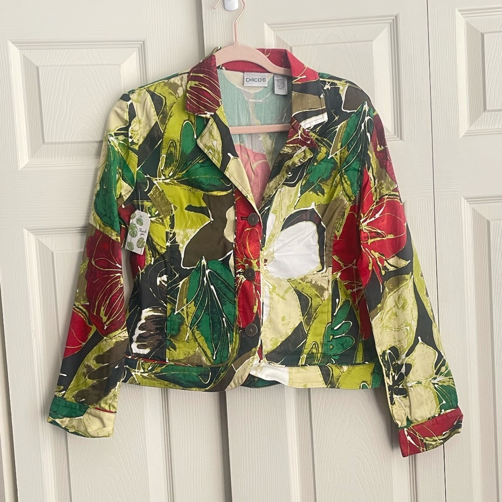 Chico's women's multicolor Jacket Tropical Jungle Size 0. #204